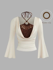 Sweetra Plus Size Women's New 2 In 1 Casual Commute Daily Travel Vacation Fun Round Neck Design Wooden Ring Decor Sleeveless T-Shirt, Suitable For Spring, Summer, Autumn Wear - Multicolor - View 1