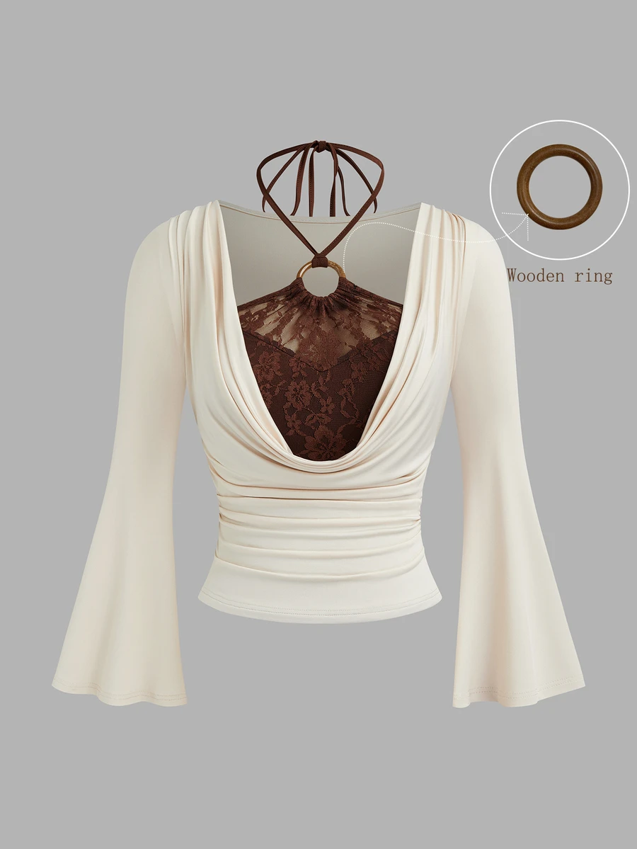 Sweetra Plus Size Women's New 2 In 1 Casual Commute Daily Travel Vacation Fun Round Neck Design Wooden Ring Decor Sleeveless T-Shirt, Suitable For Spring, Summer, Autumn Wear - Multicolor - View 1