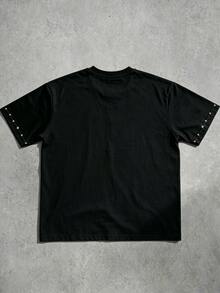 ROMWE MEN Street Life Men Figure & Slogan Graphic Short Sleeve Tee - Black - View 3