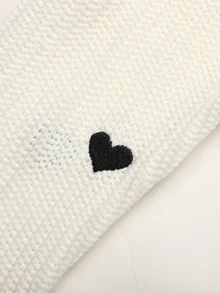 SHEIN Teen Girl Teen Girls Cropped Heart Embroidery Casual Light Weight Autumn Cardigan, Versatile, Back To School - White - View 7