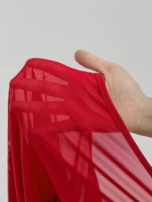 SHEIN Tall 透視網紗連身衣（不含內衣） - 酒紅色 - 查看 7