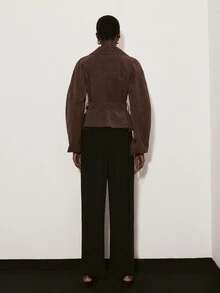 ATUI Studio 法式復古優雅高端長袖收腰夾克，修身翻領純色上衣，深棕色秋季妻子辦公室禮物 - 棕色 - 查看 5