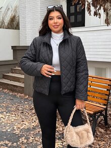 Muchica Women's Plus-Size Casual Short Winter Padded Jacket With Stand Collar, Long Sleeves, And Front Zipper - Black - View 4