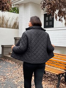 Muchica Women's Plus-Size Casual Short Winter Padded Jacket With Stand Collar, Long Sleeves, And Front Zipper - Black - View 2