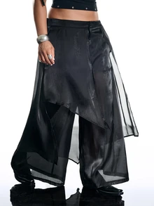 LYSMO Plus Size Women Solid Color Asymmetrical Design Wide Leg Loose Fit Long Pants Halloween Clubbing Rave Cocktail Date Night Black Autumn Sexy Fall - Black - View 1