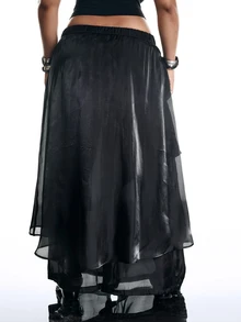 LYSMO Plus Size Women Solid Color Asymmetrical Design Wide Leg Loose Fit Long Pants Halloween Clubbing Rave Cocktail Date Night Black Autumn Sexy Fall - Black - View 2
