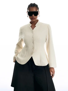 LYSMO Plus Size Fashion Elegant Commuter Solid Color Cinched Waist Jacket Fall - Beige - View 3