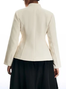 LYSMO Plus Size Fashion Elegant Commuter Solid Color Cinched Waist Jacket Fall - Beige - View 2