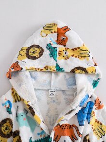 SHEIN 新生男嬰可愛秋冬款毛茸茸動物虎獅圖案舒適連帽家居服洗澡袍睡袍 - 彩色 - 查看 5