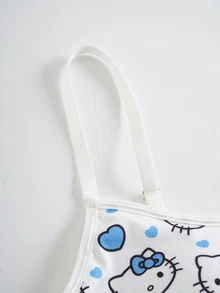 HELLO KITTY AND FRIENDS | SHEIN 女士可爱卡通印花撞色字母针织文胸和宽松内裤套装 - 藍白色 - 查看 5