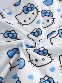 HELLO KITTY AND FRIENDS | SHEIN 女士可爱卡通印花撞色字母针织文胸和宽松内裤套装 - 藍白色 - 查看 8