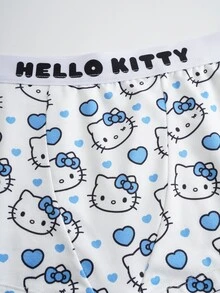 HELLO KITTY AND FRIENDS | SHEIN 女士可爱卡通印花撞色字母针织文胸和宽松内裤套装 - 藍白色 - 查看 6