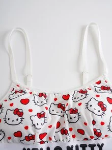 HELLO KITTY AND FRIENDS | SHEIN 女士字母卡通印花吊带文胸和三角裤休闲日常内衣套装 - 紅白色 - 查看 3