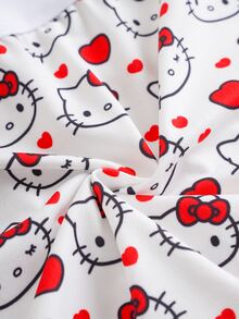 HELLO KITTY AND FRIENDS | SHEIN 女士字母卡通印花吊带文胸和三角裤休闲日常内衣套装 - 紅白色 - 查看 8