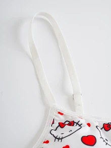HELLO KITTY AND FRIENDS | SHEIN 女士字母卡通印花吊带文胸和三角裤休闲日常内衣套装 - 紅白色 - 查看 5