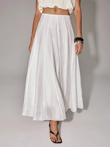 Anewsta Essential Women's Fashion Elegant Casual Flowy White Woven Skirt For Commuting Brunch Fall/ Summer Vacation, Beach, Autumn - White - View 1
