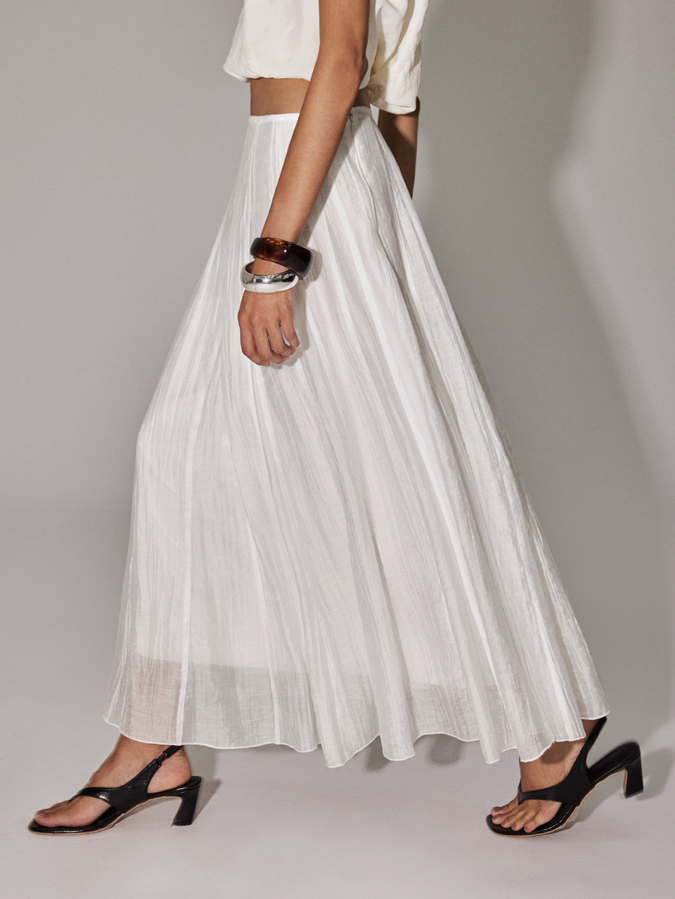 Anewsta Women's Fashion Elegant Casual Flowy White Woven Skirt For Commuting, Vacation, Beach, Autumn