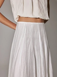 Anewsta Essential Women's Fashion Elegant Casual Flowy White Woven Skirt For Commuting Brunch Fall/ Summer Vacation, Beach, Autumn - White - View 4