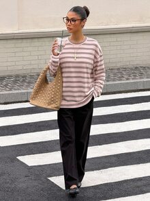 Muchica Women's Korean Street Style Striped Long Sleeve Sweatshirt, Casual - White - View 5