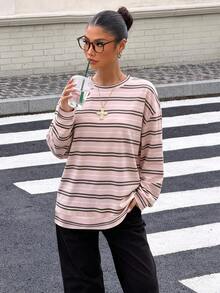 Muchica Women's Korean Street Style Striped Long Sleeve Sweatshirt, Casual - White - View 6