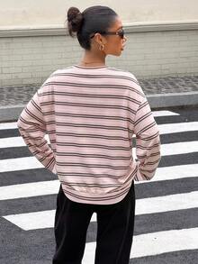 Muchica Women's Korean Street Style Striped Long Sleeve Sweatshirt, Casual - White - View 3