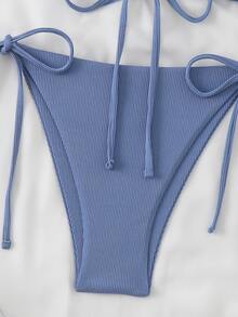 Swim Basics Conjunto de top sin tirantes y Bottom de bikini con lazo lateral de unicolor para vacaciones de verano de mujer - Neblina azul - Ver 5