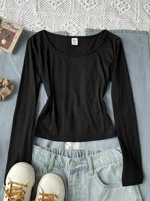 Tween Girl Casual Daily Versatile Comfortable T-Shirt - Black and White - View 2