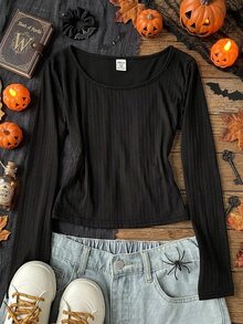 Tween Girl Casual Daily Versatile Comfortable T-Shirt - Black and White - View 1