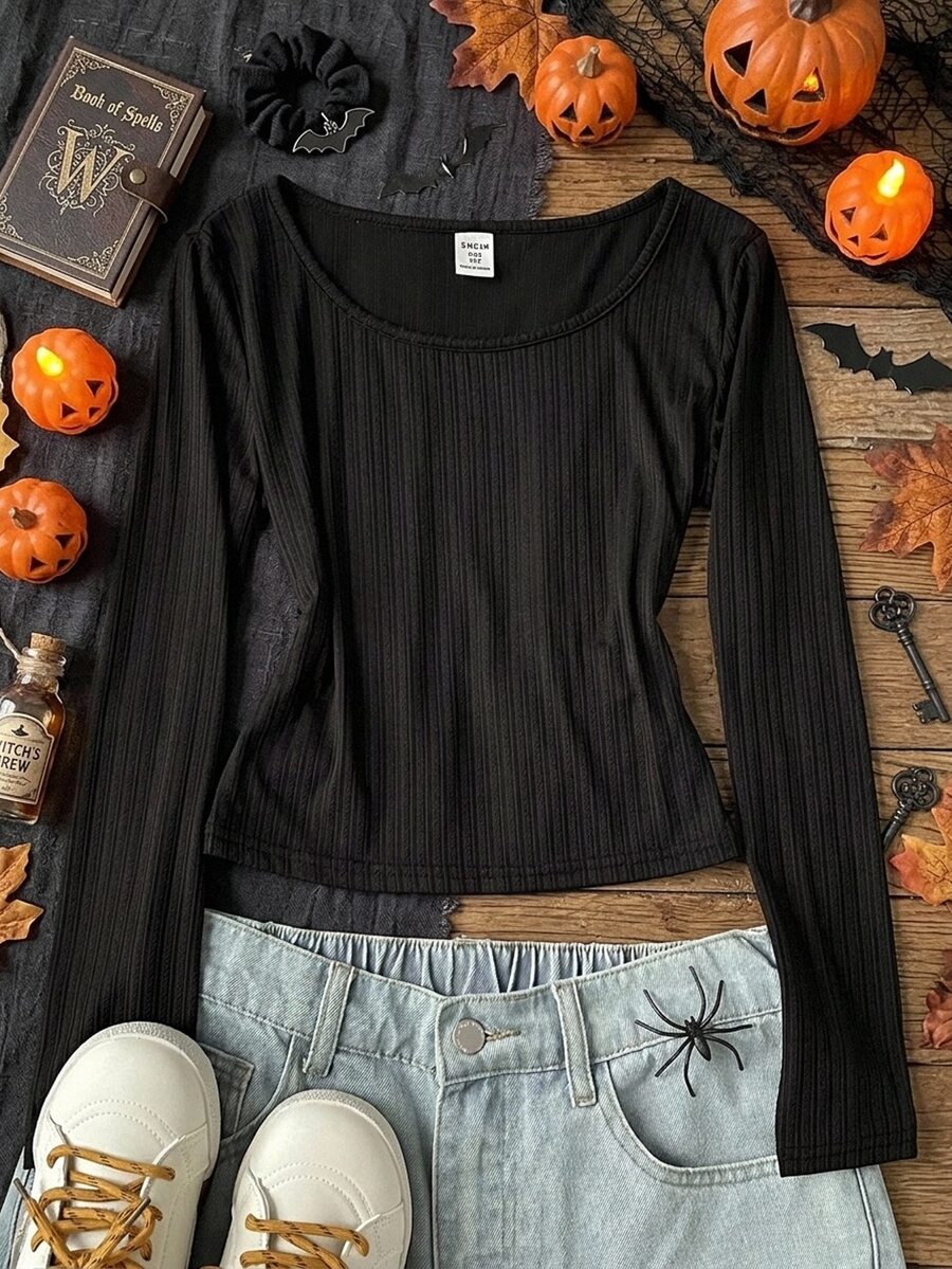 Tween Girl Casual Daily Versatile Comfortable T-Shirt - Black and White - View 1