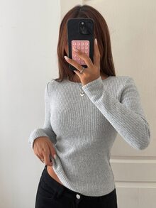 DAZY Women's Casual All-Match All-Match Versatile Solid Color Long Sleeve T-Shirt Autumn Office Light Grey - Grey - View 7