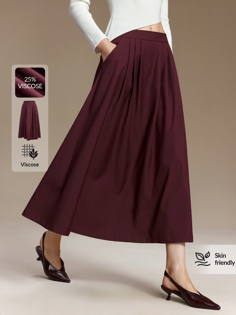 Ontre Women Skirts Modern Urban Fashion Business Casual Office Wear, Low-Key Old Money Style Elegant Commuter, Comfortable Versatile Airport Wear Women's - Burgundy - View 1