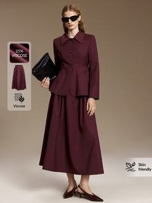 Ontre Women Skirts Modern Urban Fashion Business Casual Office Wear, Low-Key Old Money Style Elegant Commuter, Comfortable Versatile Airport Wear Women's - Burgundy - View 5