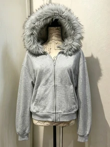 Teen GirlCasual Versatile Regular Loose Korean Style Open Front Sweatshirt Jacket Back To School - Grey - View 9