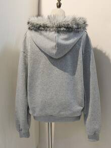 Teen GirlCasual Versatile Regular Loose Korean Style Open Front Sweatshirt Jacket Back To School - Grey - View 2