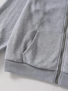 Teen GirlCasual Versatile Regular Loose Korean Style Open Front Sweatshirt Jacket Back To School - Grey - View 5