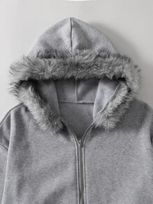 Teen GirlCasual Versatile Regular Loose Korean Style Open Front Sweatshirt Jacket Back To School - Grey - View 6