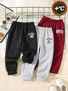 SHEIN 3件組買2送1兒童青少年男孩休閒學院風極簡實用百搭運動長褲，秋冬款，情人節、約會、秋季、穿搭、家庭聚會、開學季、婚禮季、運動 - 彩色 - 查看 3