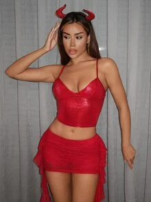 TrendSteals Áo ba lỗ Racerback đệm vải bóng phủ kim loại hình tam giác - Đỏ - Xem 5