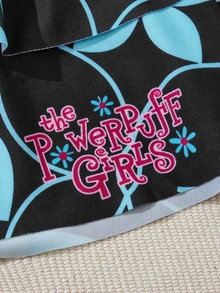 THE POWERPUFF GIRLS X SHEIN 大尺碼2入組彈性針織休閒卡通和蝴蝶印花比基尼套裝，夏季沙灘 - 彩色 - 查看 6