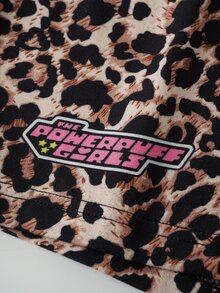 THE POWERPUFF GIRLS X SHEIN 女款豹紋卡通圖案細肩帶上衣與短褲休閒居家睡衣套裝 - 棕色 - 查看 6