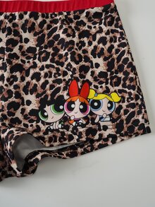 THE POWERPUFF GIRLS X SHEIN 女款豹紋卡通圖案細肩帶上衣與短褲休閒居家睡衣套裝 - 棕色 - 查看 5