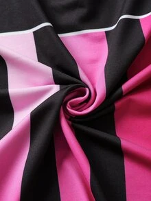 THE POWERPUFF GIRLS X SHEIN 少女扎染条纹花朵、泡泡、毛茛图案撞色V领宽松插肩长袖运动T恤 - 粉色 - 查看 6