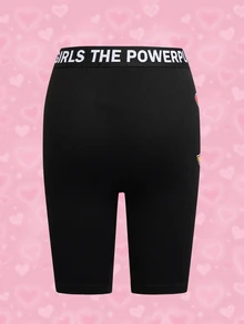 THE POWERPUFF GIRLS X SHEIN 女士弹力腰短款打底裤 - 黑色 - 查看 2