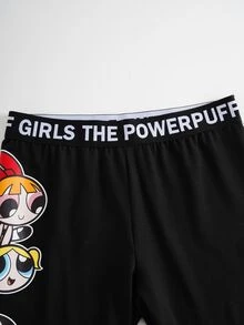 THE POWERPUFF GIRLS X SHEIN 女士弹力腰短款打底裤 - 黑色 - 查看 4