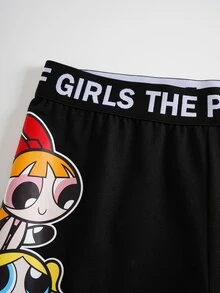 THE POWERPUFF GIRLS X SHEIN 女士弹力腰短款打底裤 - 黑色 - 查看 5