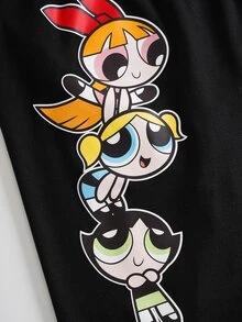 THE POWERPUFF GIRLS X SHEIN 女士弹力腰短款打底裤 - 黑色 - 查看 6