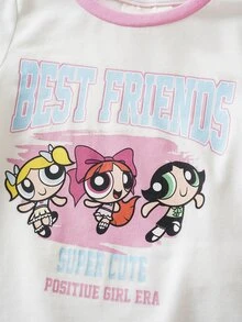 THE POWERPUFF GIRLS X SHEIN 女嬰卡通印花T恤短褲套裝 - 彩色 - 查看 5
