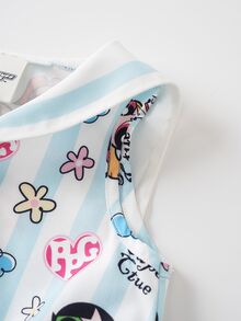 THE POWERPUFF GIRLS X SHEIN 1件趣味休閒風女嬰舒適水手領收腰連身褲 - 彩色 - 查看 5