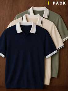 AKNOTIC 男士拼色休閒百搭通勤短袖 Polo 衫，度假、父親節禮物、足球 - 藍色 - 查看 7