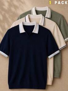 AKNOTIC 男士拼色休閒百搭通勤短袖 Polo 衫，度假、父親節禮物、足球 - 藍色 - 查看 6